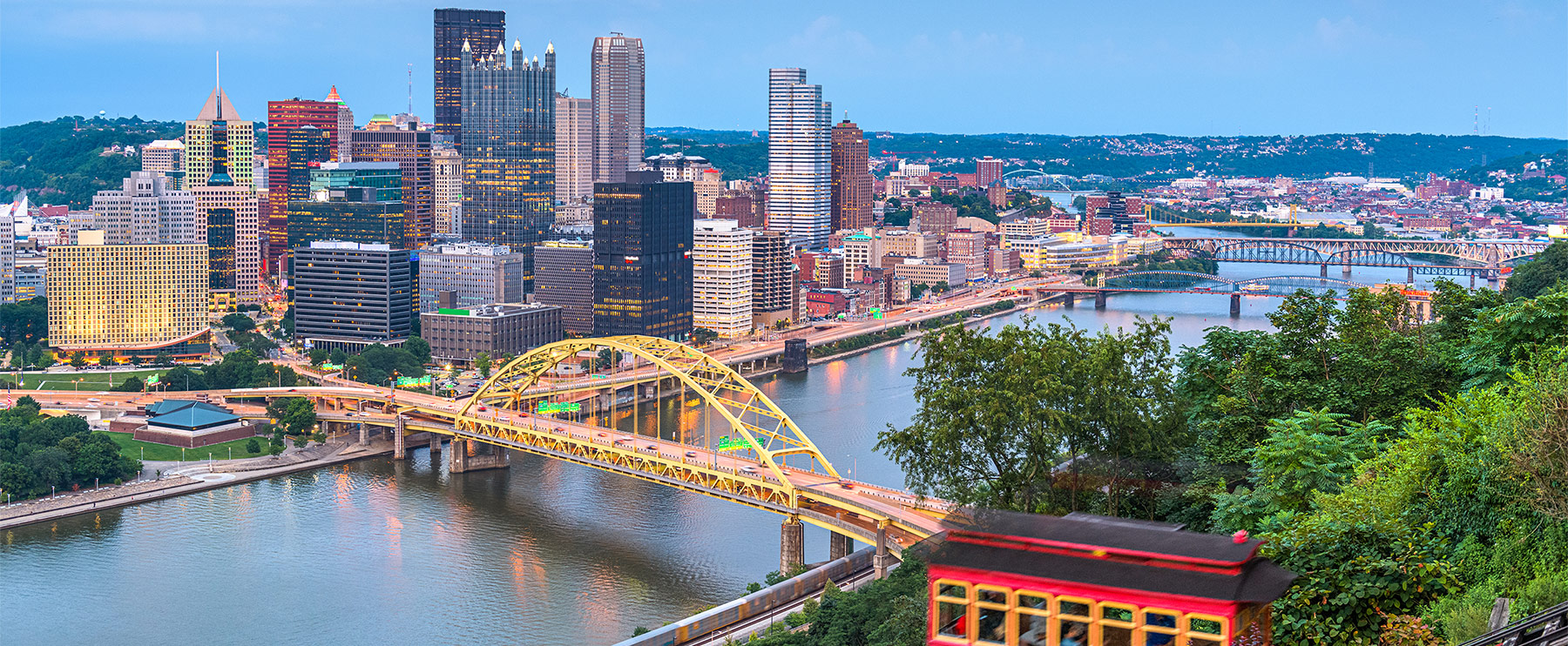pittsburgh pennsylvania downtown skyline overview of the bridge